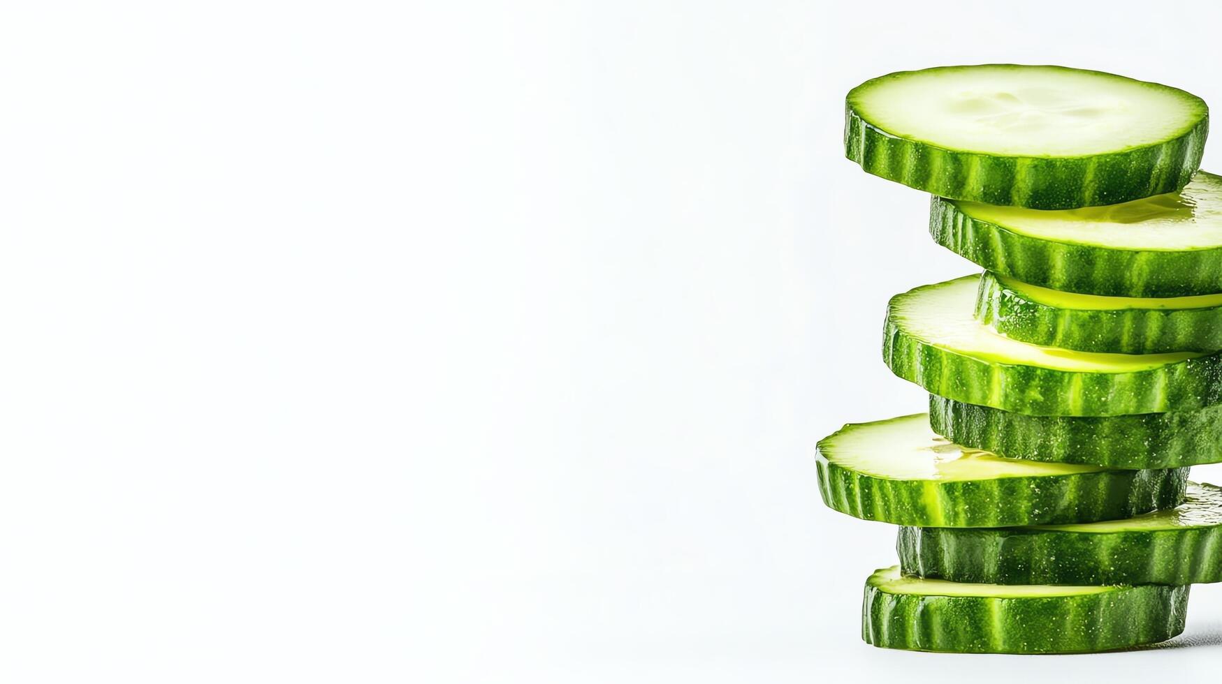 Fresh cucumber slices stacked neatly. photo