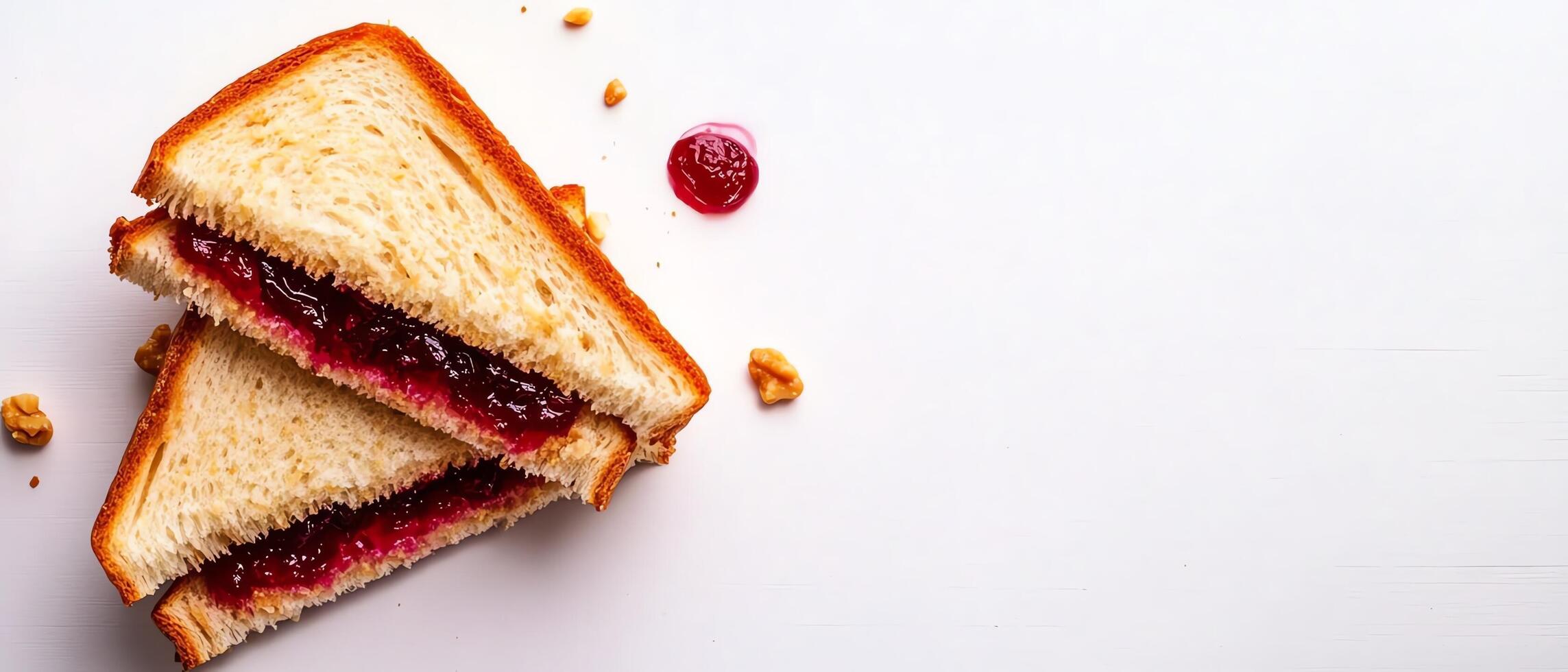 Peanut butter and jelly sandwich cut in half. photo