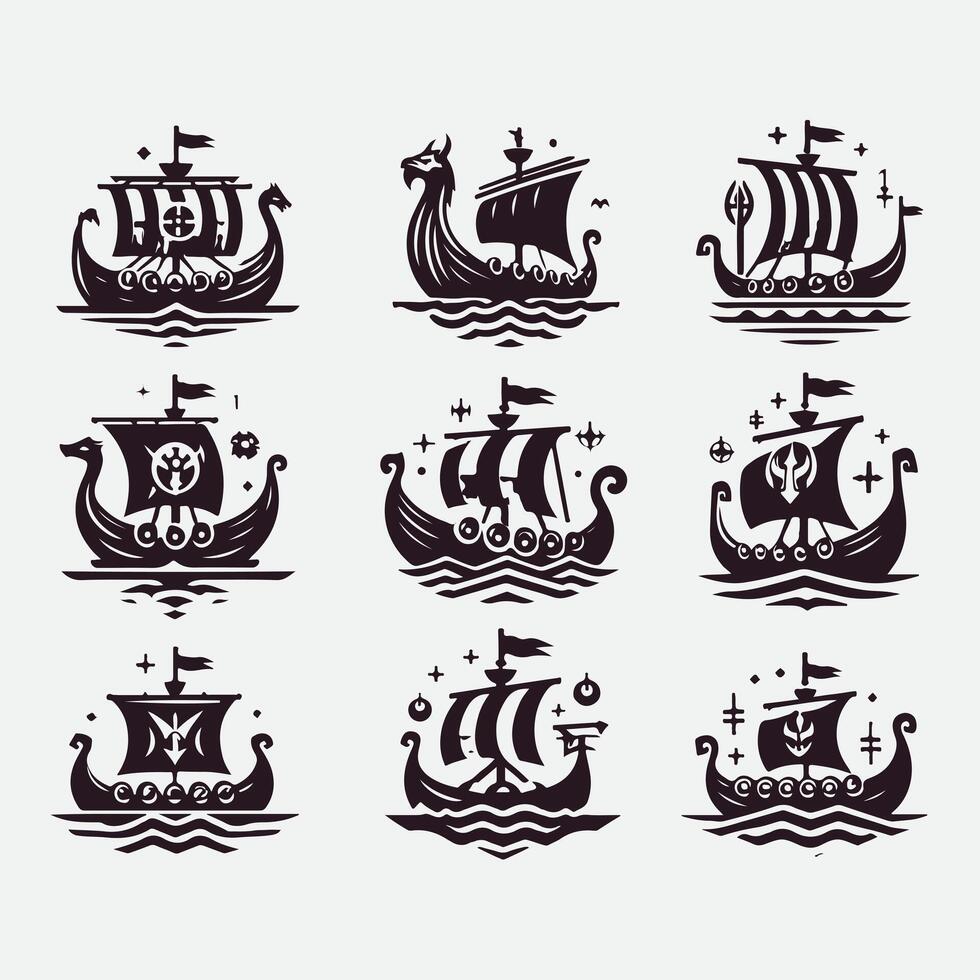Thunder Oar Viking warship collection logo vector