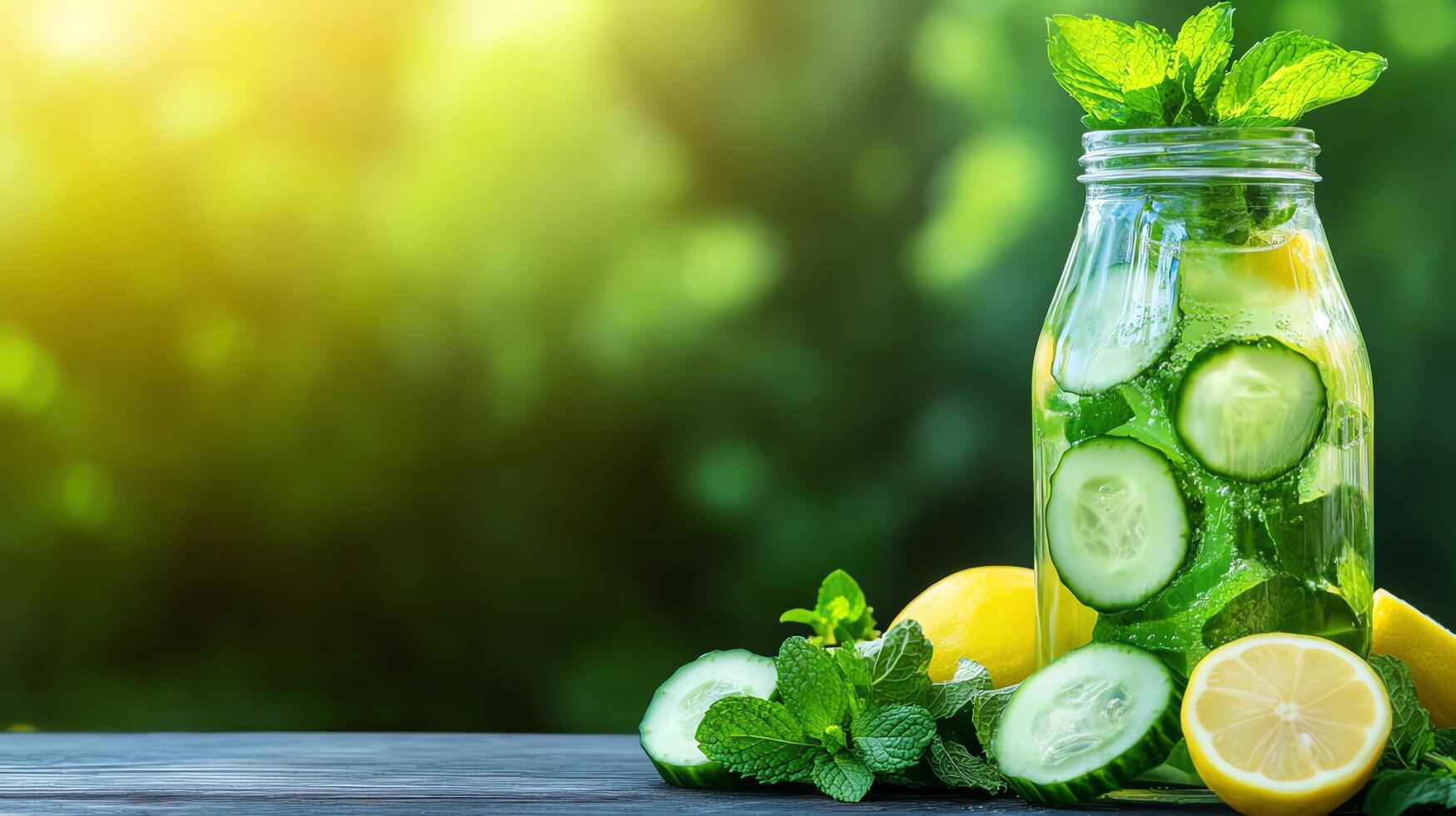Refreshing cucumber and lemon beverage. photo