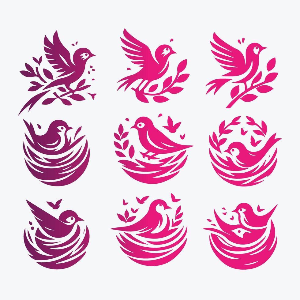 Nest of Tranquility Nesing bird collection logo vector