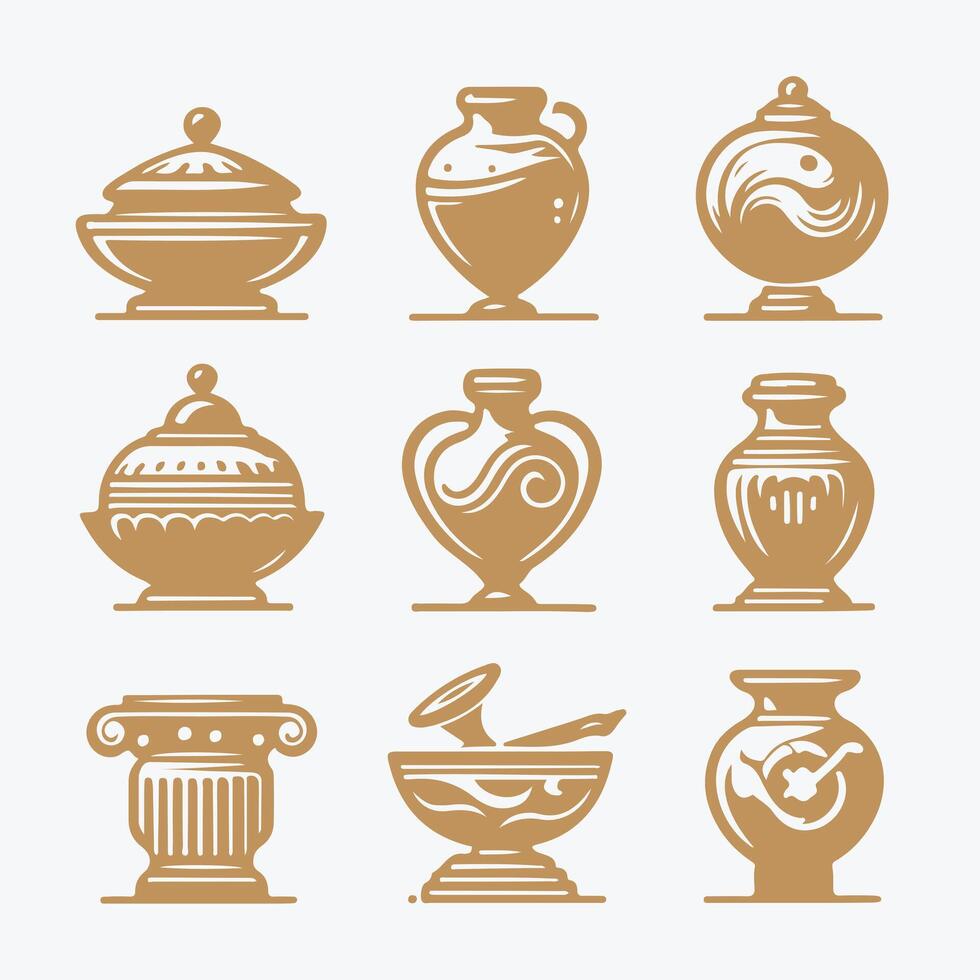 Primitive Pots Ancient pot collection logo vector