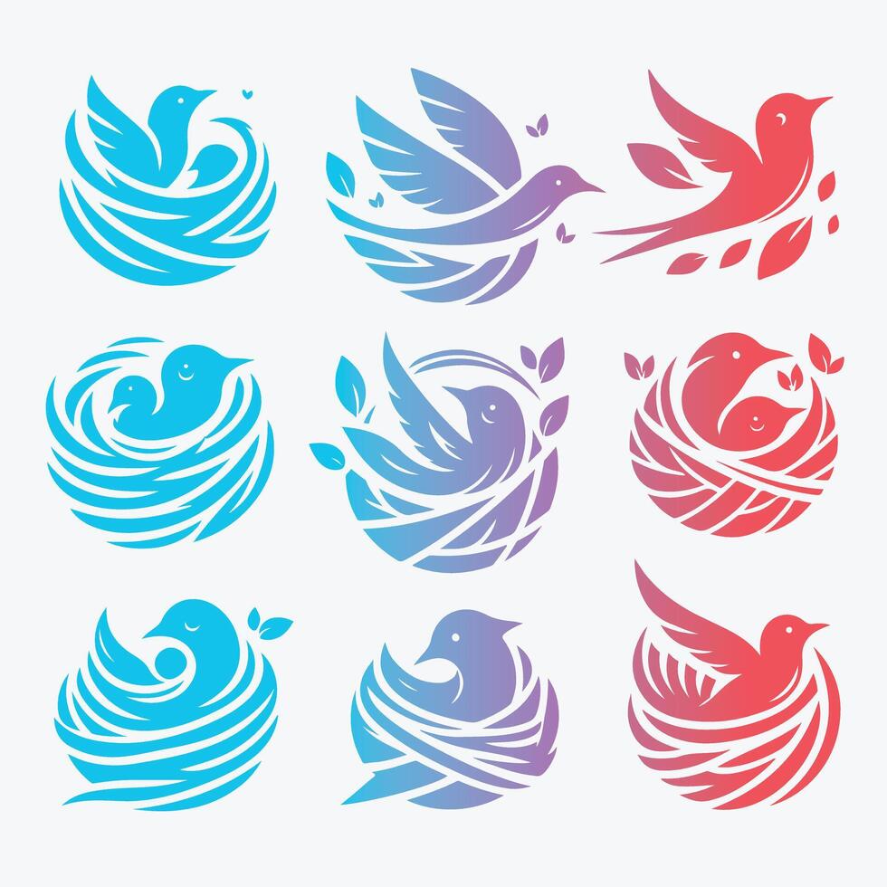 Nurtured Nests Nesing bird collection logo vector