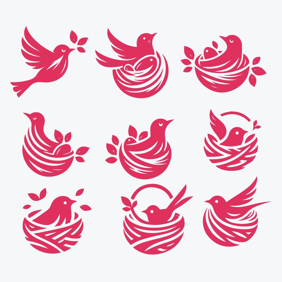 Wings Nest Nesing bird collection logo vector