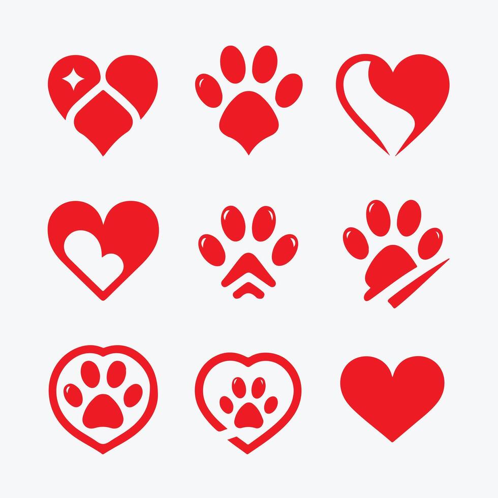 Pawprints of Love Heart paw collection logo vector