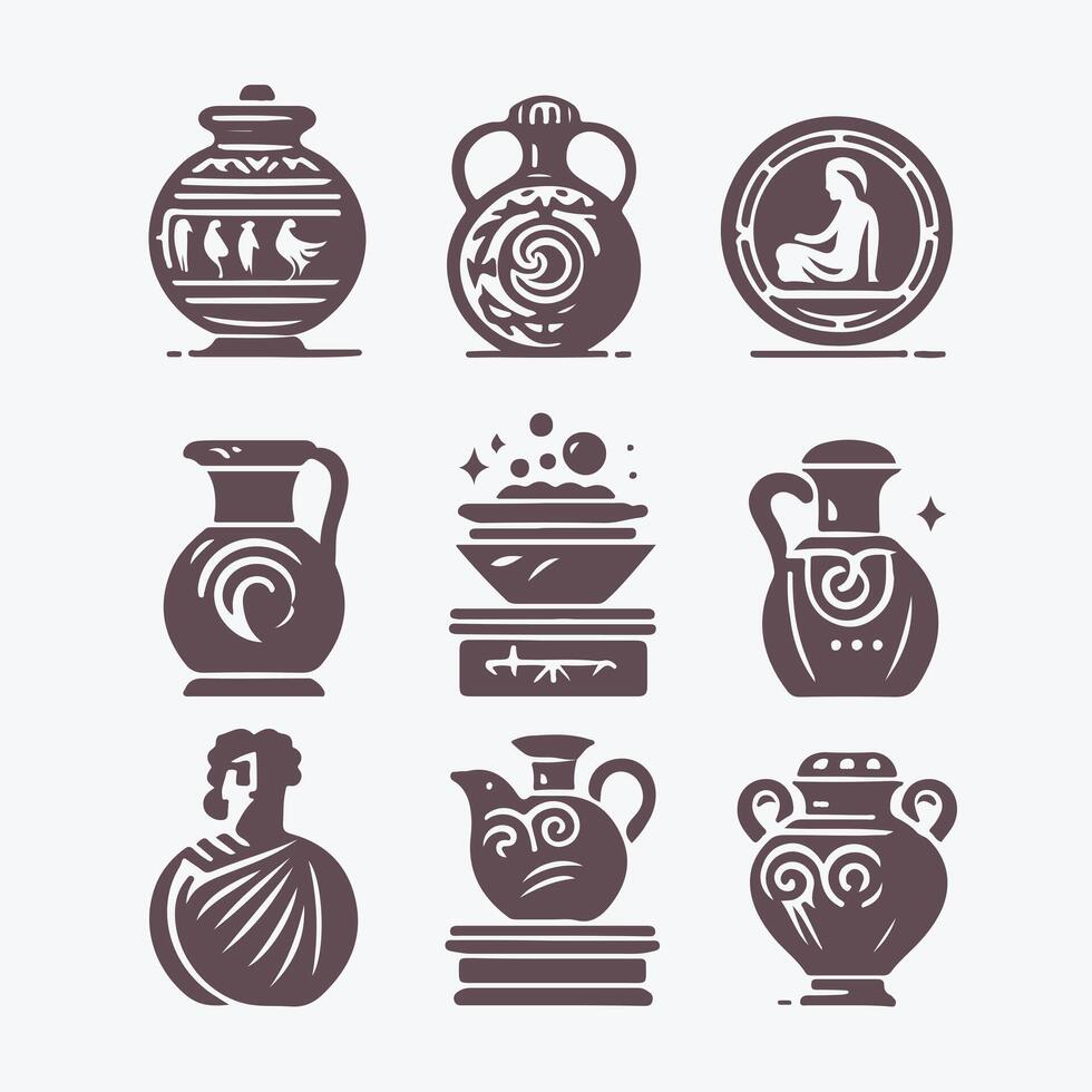 Cultural Clay Ancient pot collection logo vector