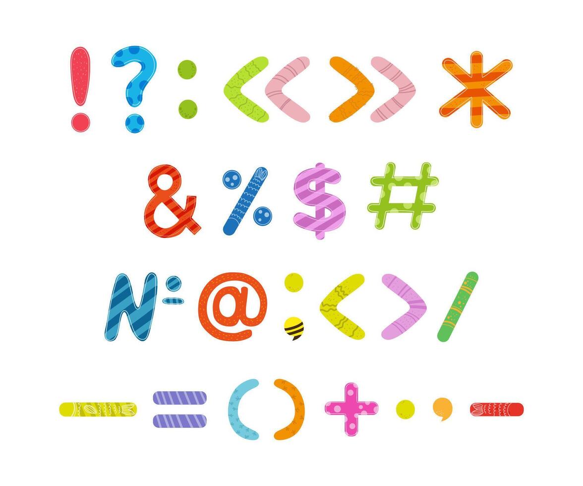 A set of colorful letters and symbols on a white background vector
