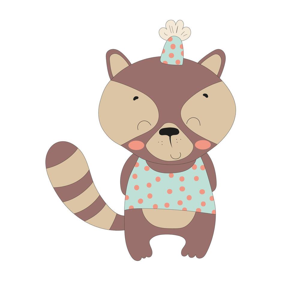 A cartoon raccoon wearing a birthday hat vector