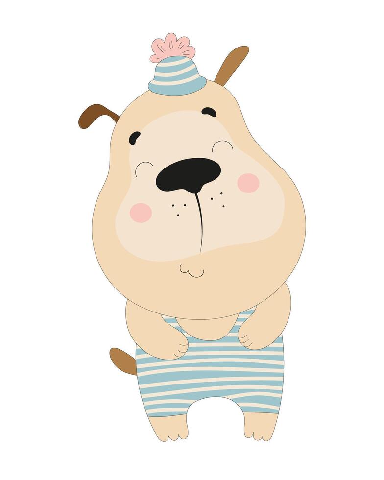 A cartoon dog wearing a striped hat and holding a heart vector