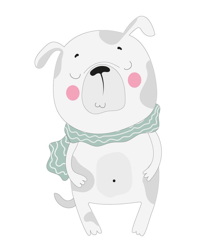 A cartoon dog wearing a scarf and holding a heart vector