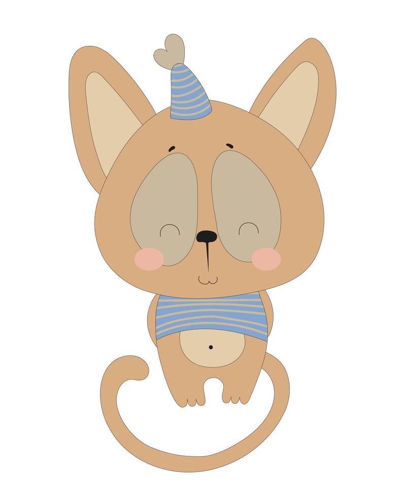 A cartoon cat with a birthday hat on its head vector