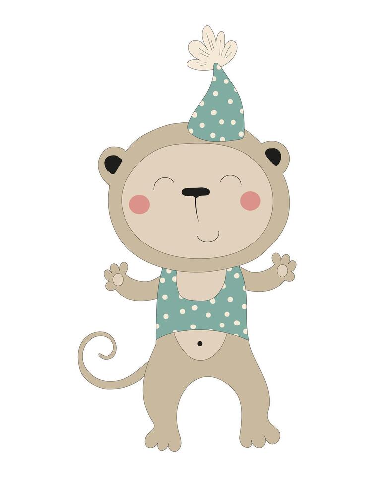 A cartoon monkey wearing a party hat vector