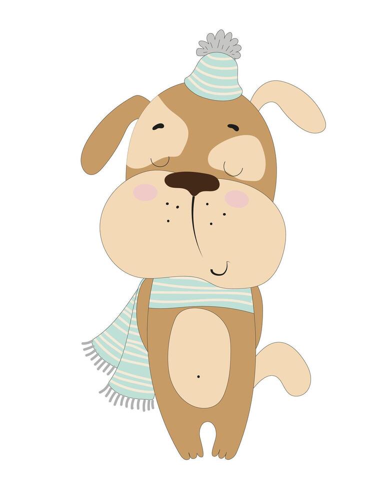 A cartoon dog wearing a hat and scarf vector