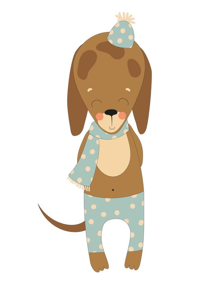 A cartoon dog wearing a hat and scarf vector