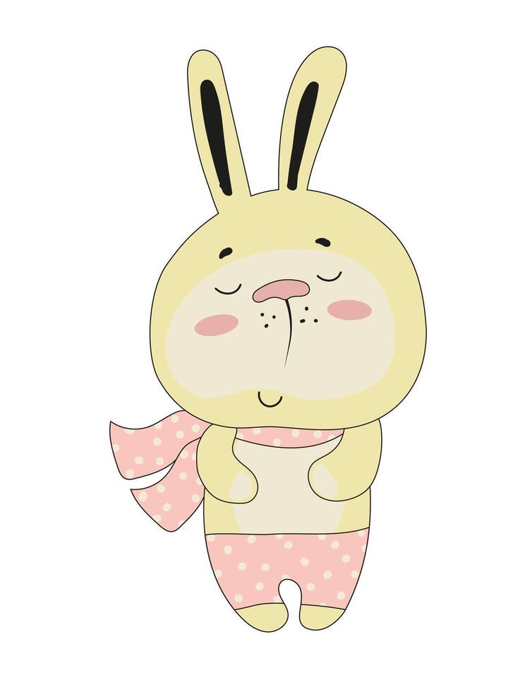 A cartoon rabbit with pink polka dots and a scarf vector