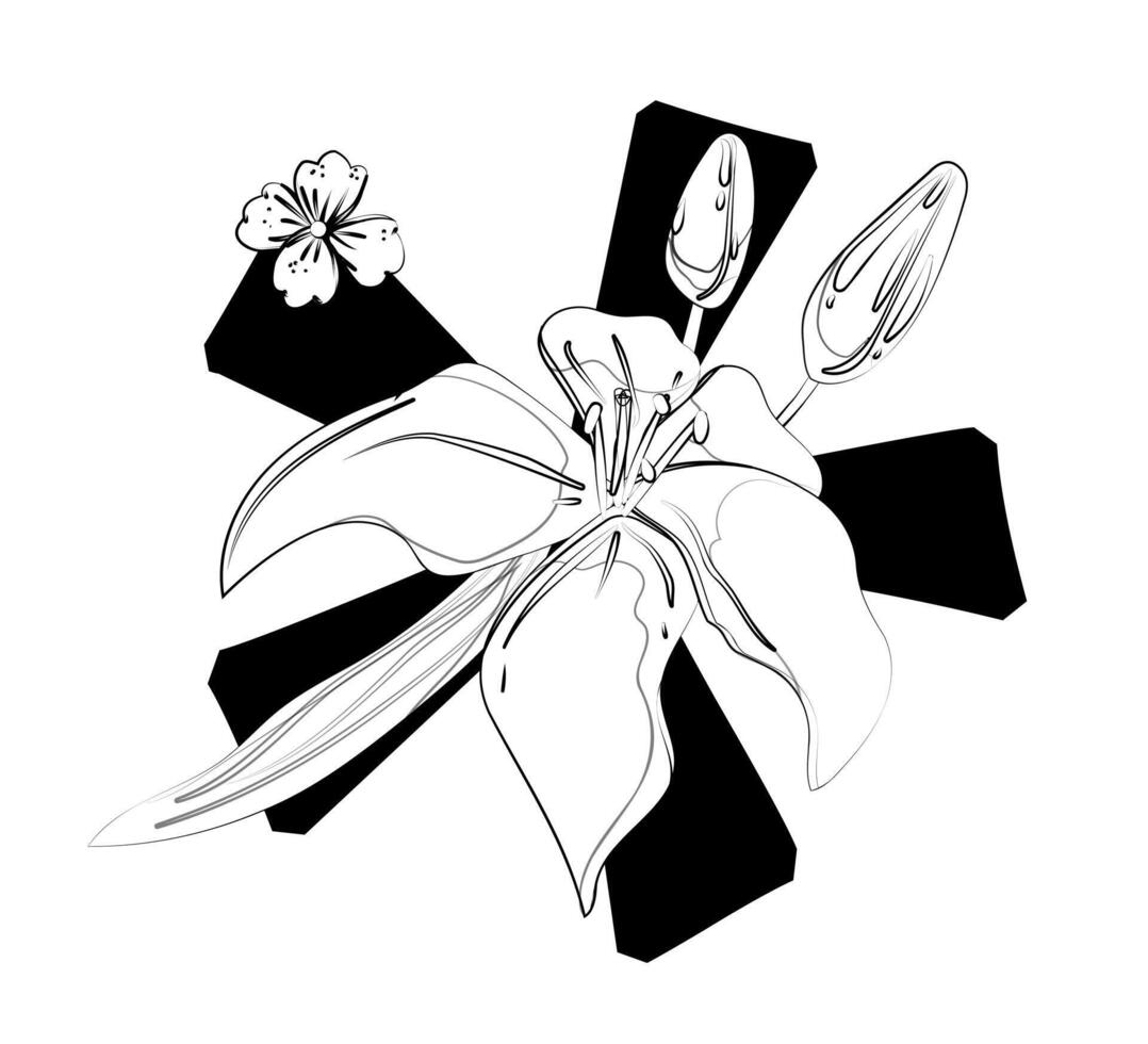 A black and white drawing of a flower vector