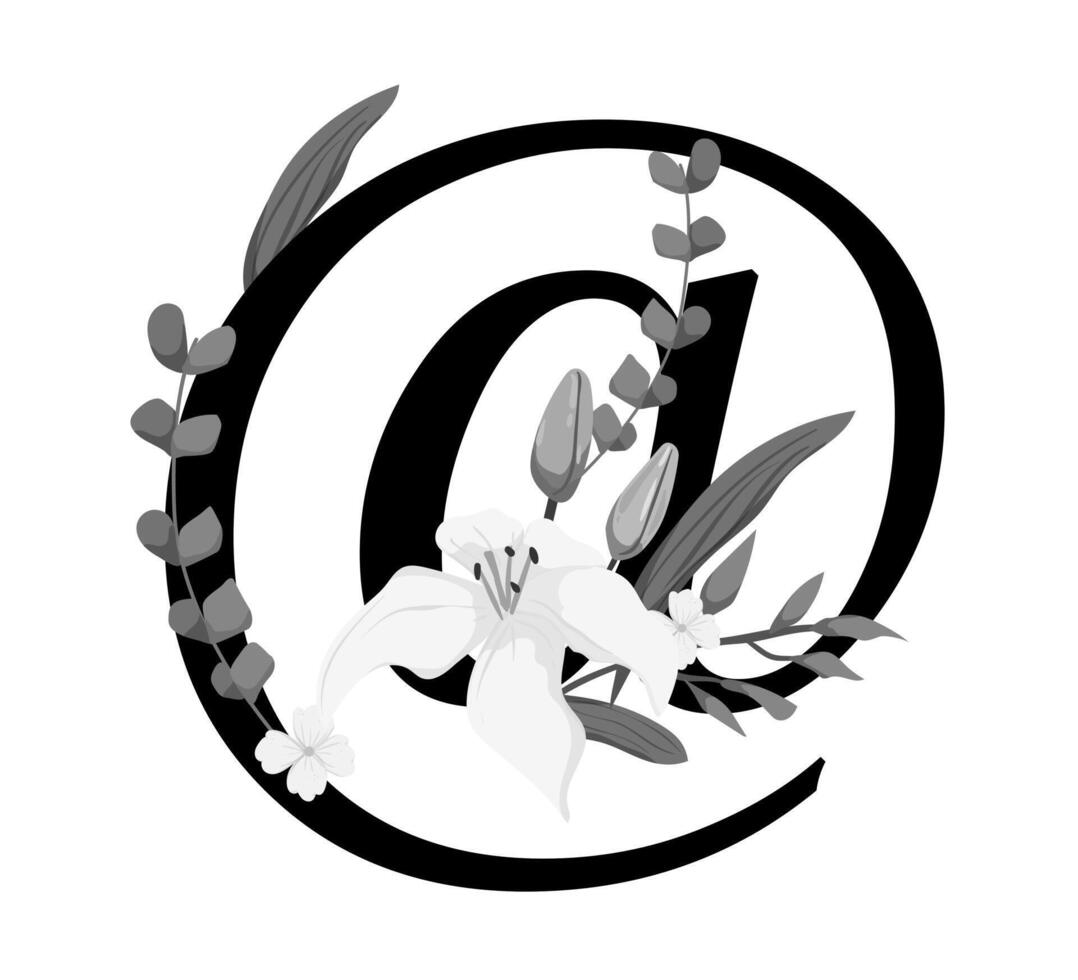 A black and white illustration of a flower and letter g vector