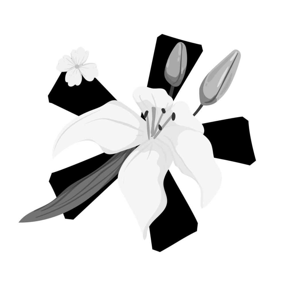 A black and white illustration of a flower vector