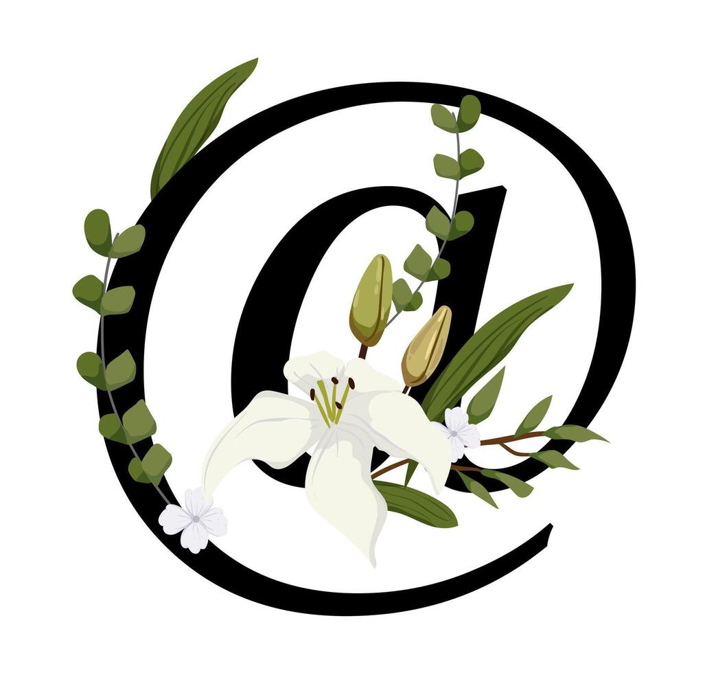 A floral logo with the letter a and a lily vector
