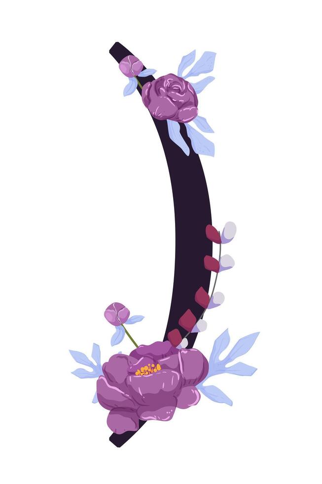 A purple flower is on the side of a black crescent vector