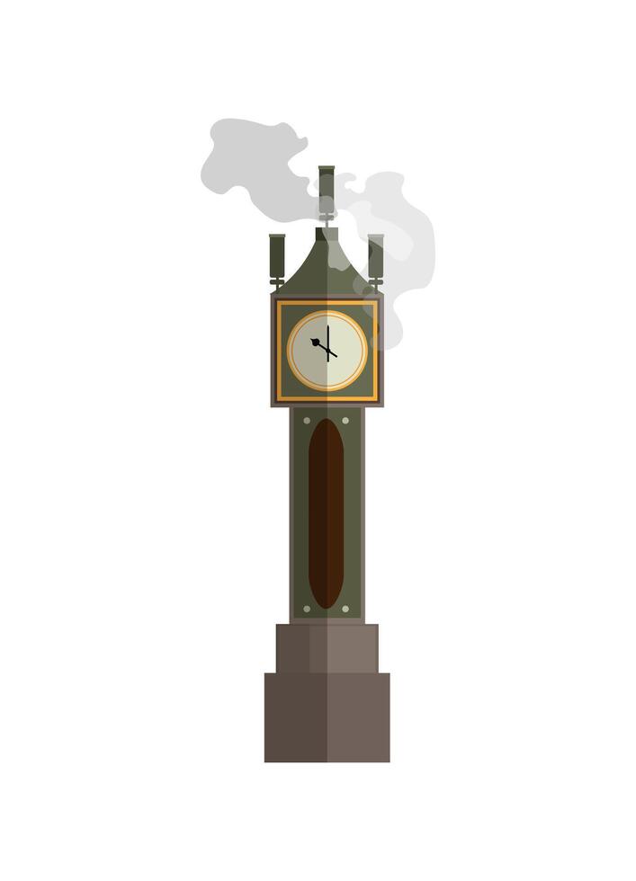 A clock tower with smoke coming out of it vector