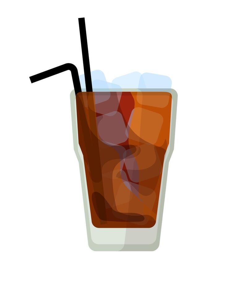 Cola drink with ice and straw illustration vector
