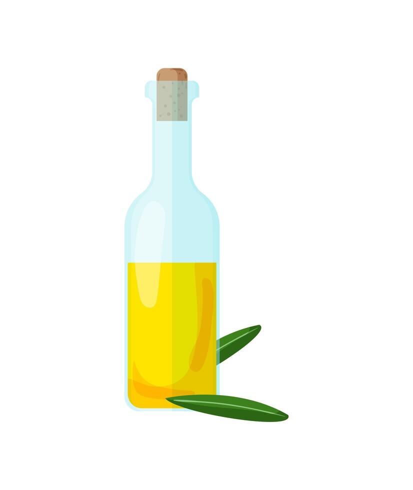 Olive oil bottle and olive leaf illustration vector
