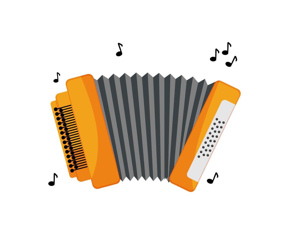An accordion with music notes and notes around it vector