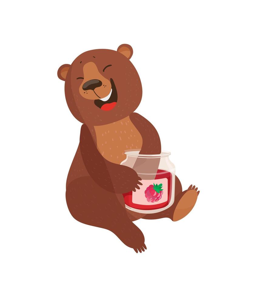 A cartoon bear holding a jar of strawberry jam vector