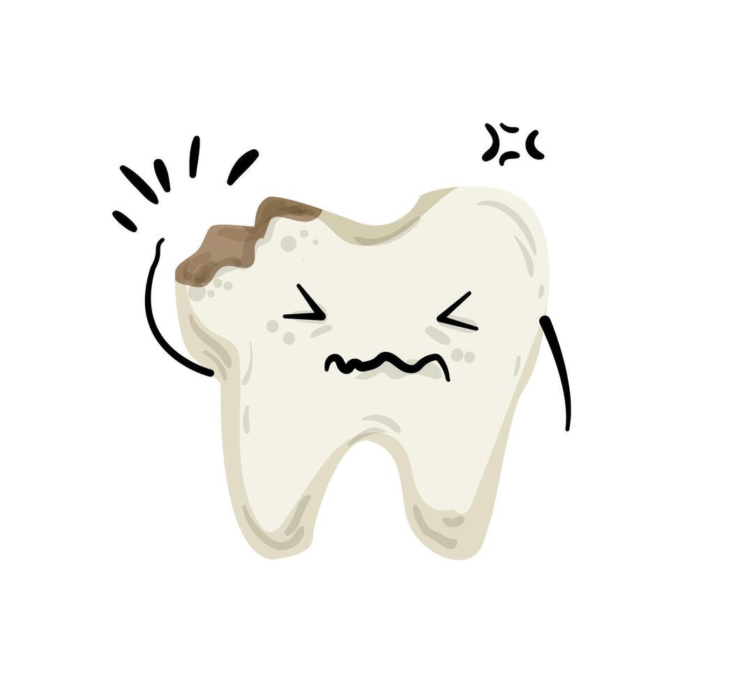 A cartoon tooth with a sad face vector