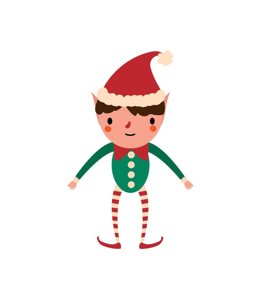 A cartoon elf with a santa hat and striped stockings vector