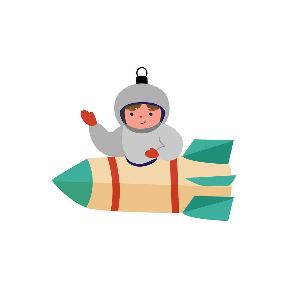 A cartoon astronaut riding a rocket vector