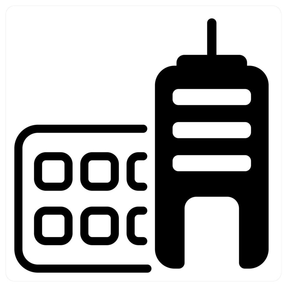 trade center and market in black duo line vector