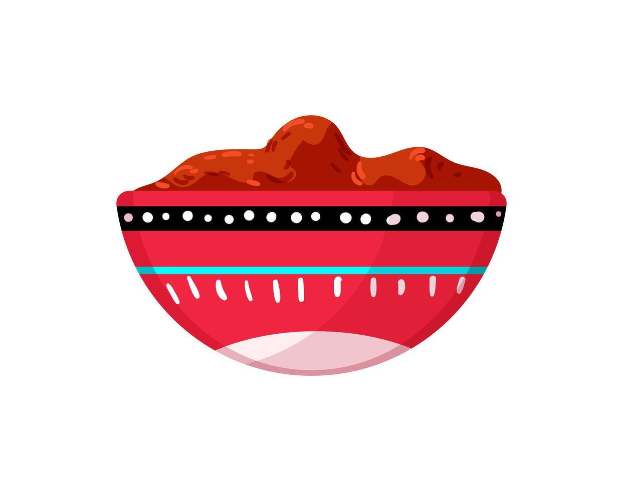 A red bowl with a sauce on it vector