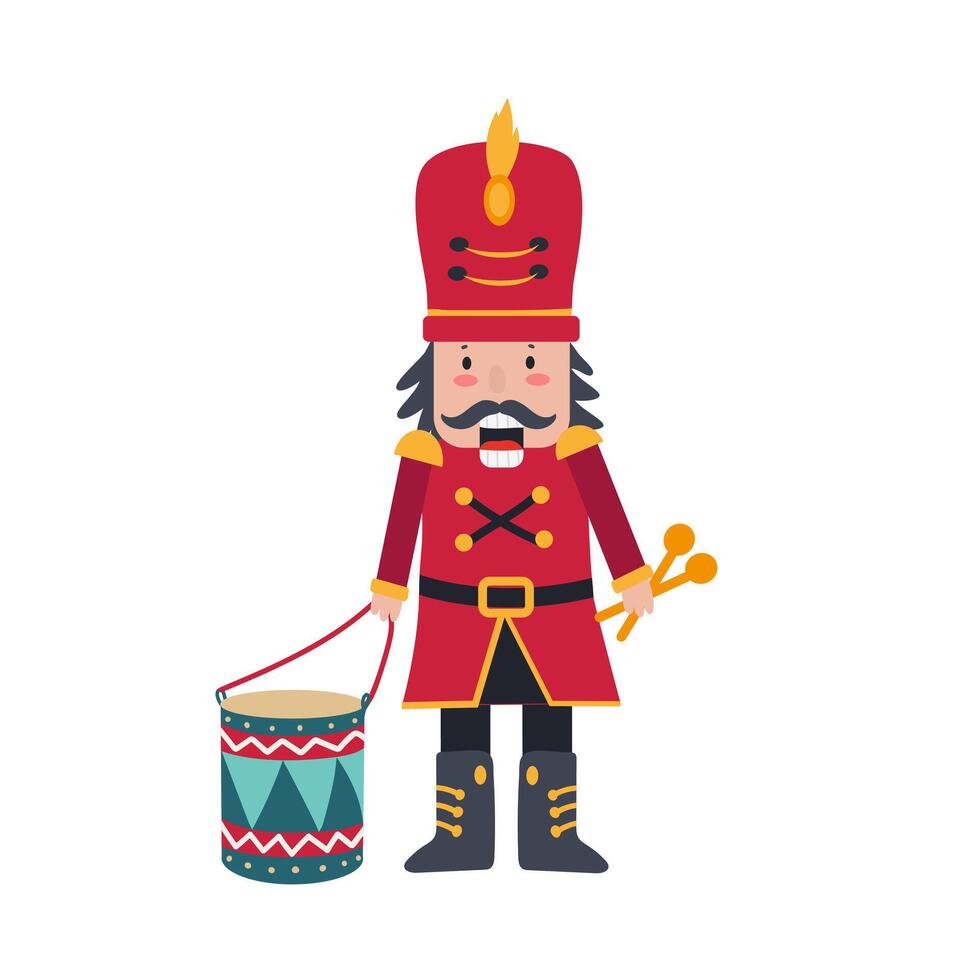 A nutcracker with a drum and a drumstick vector