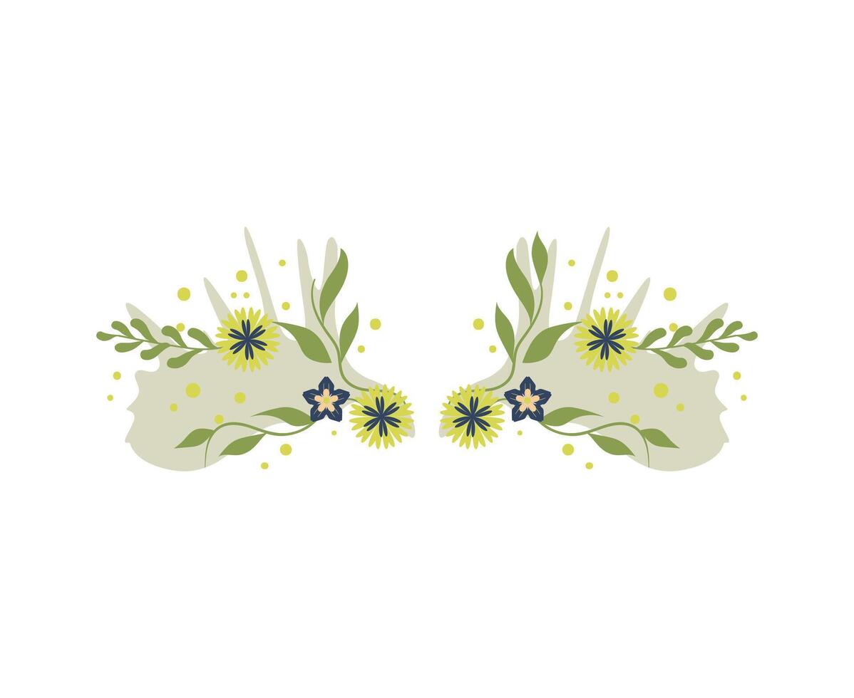Two pairs of wings with flowers and leaves vector