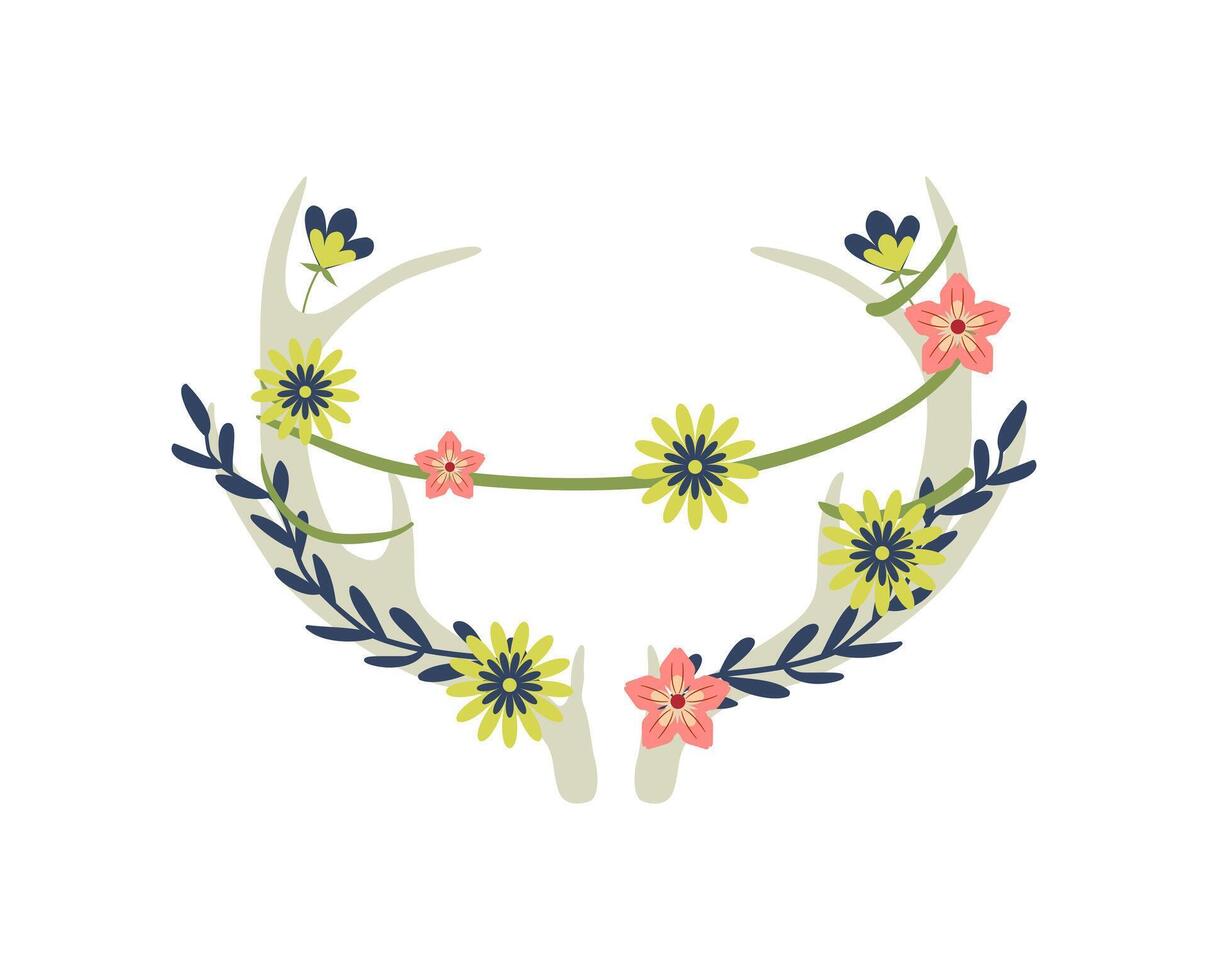 Antlers with flowers and leaves illustration vector