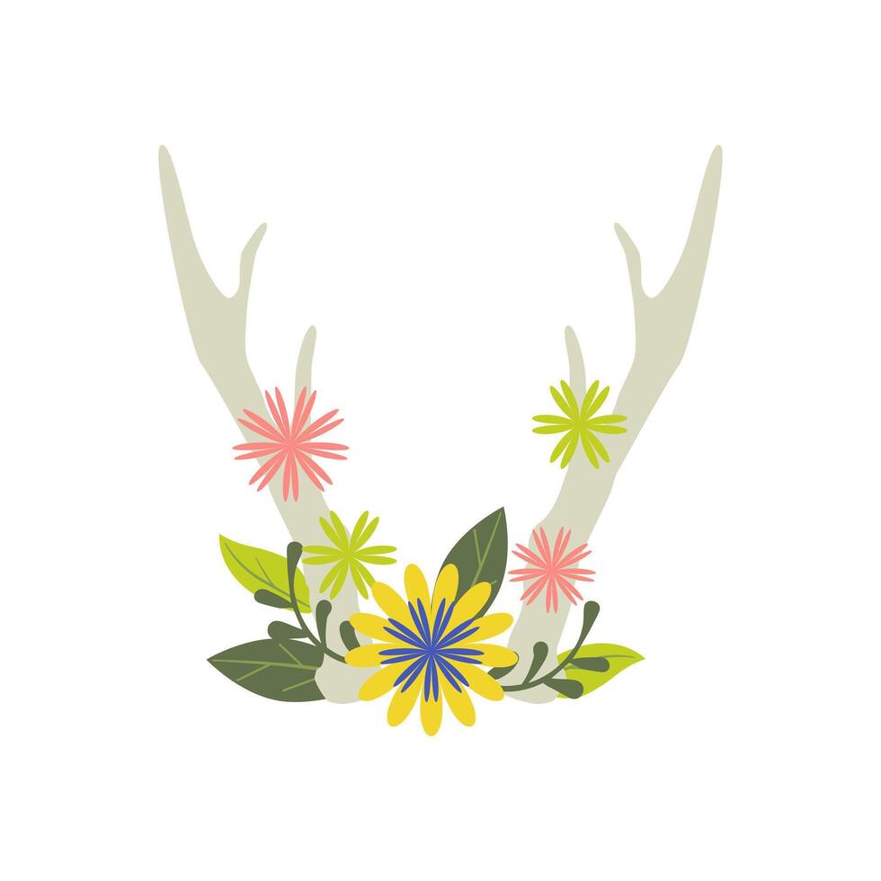 Antlers with flowers and leaves on a white background vector