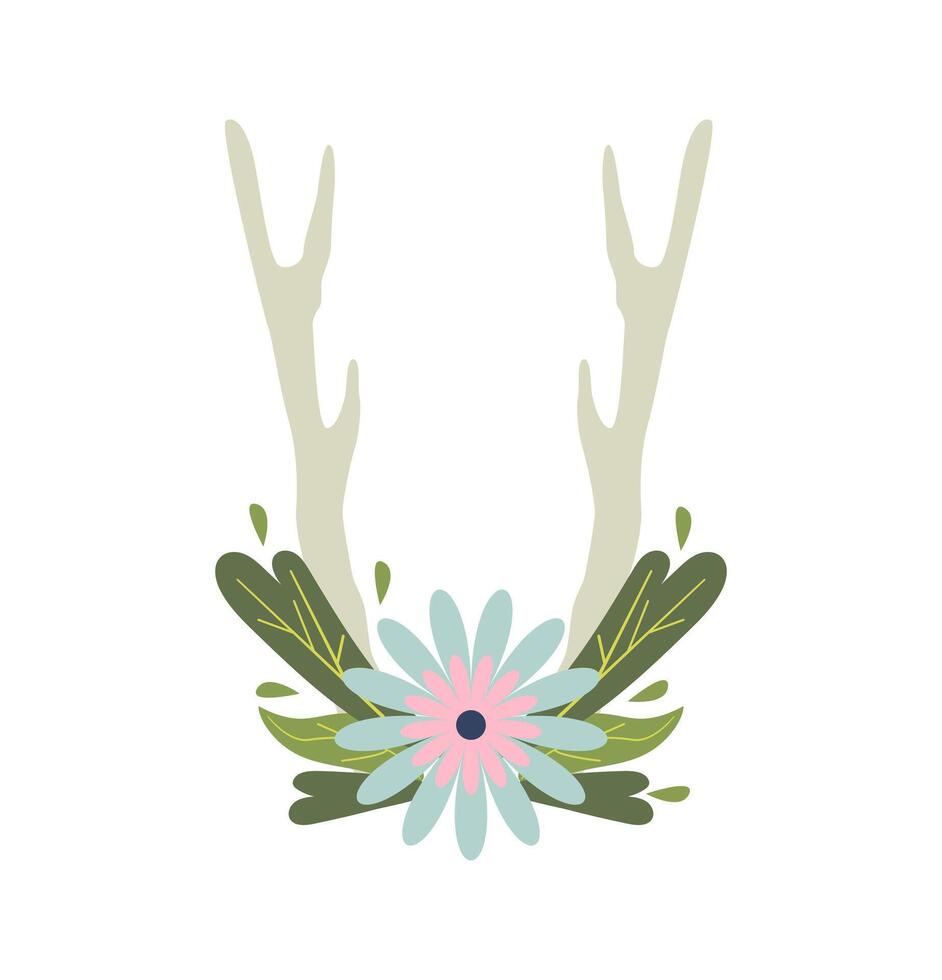 A deer head with flowers and leaves on it vector