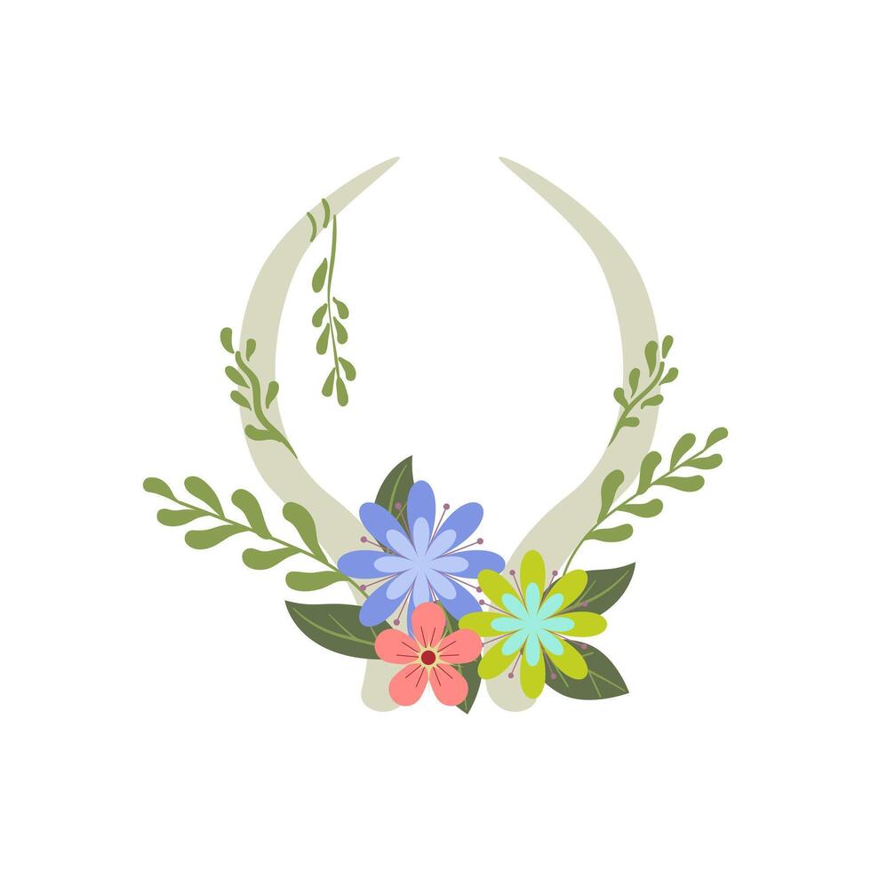 An antler wreath with flowers and leaves vector