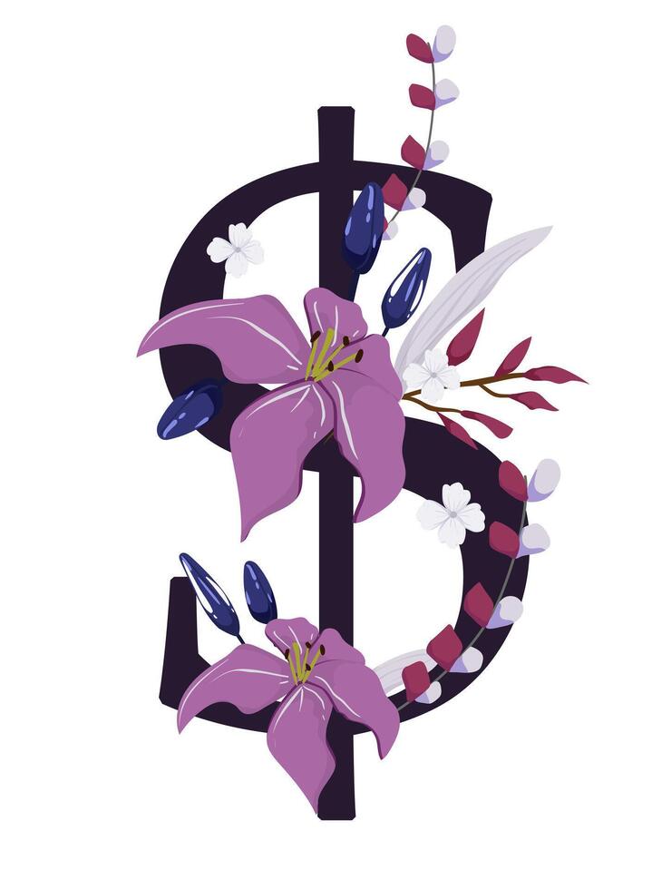 A dollar sign with flowers and leaves vector
