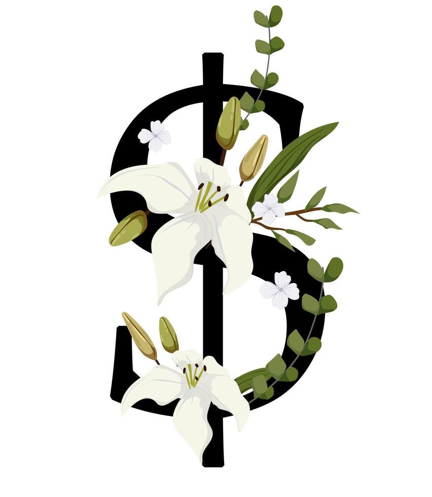A dollar sign with flowers and leaves vector