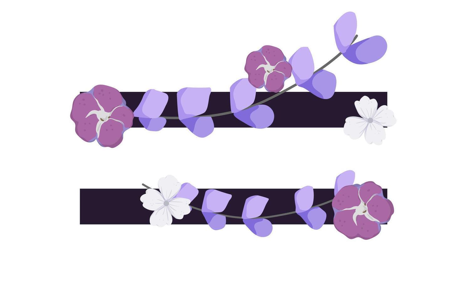 Purple flowers on a black and white striped background vector