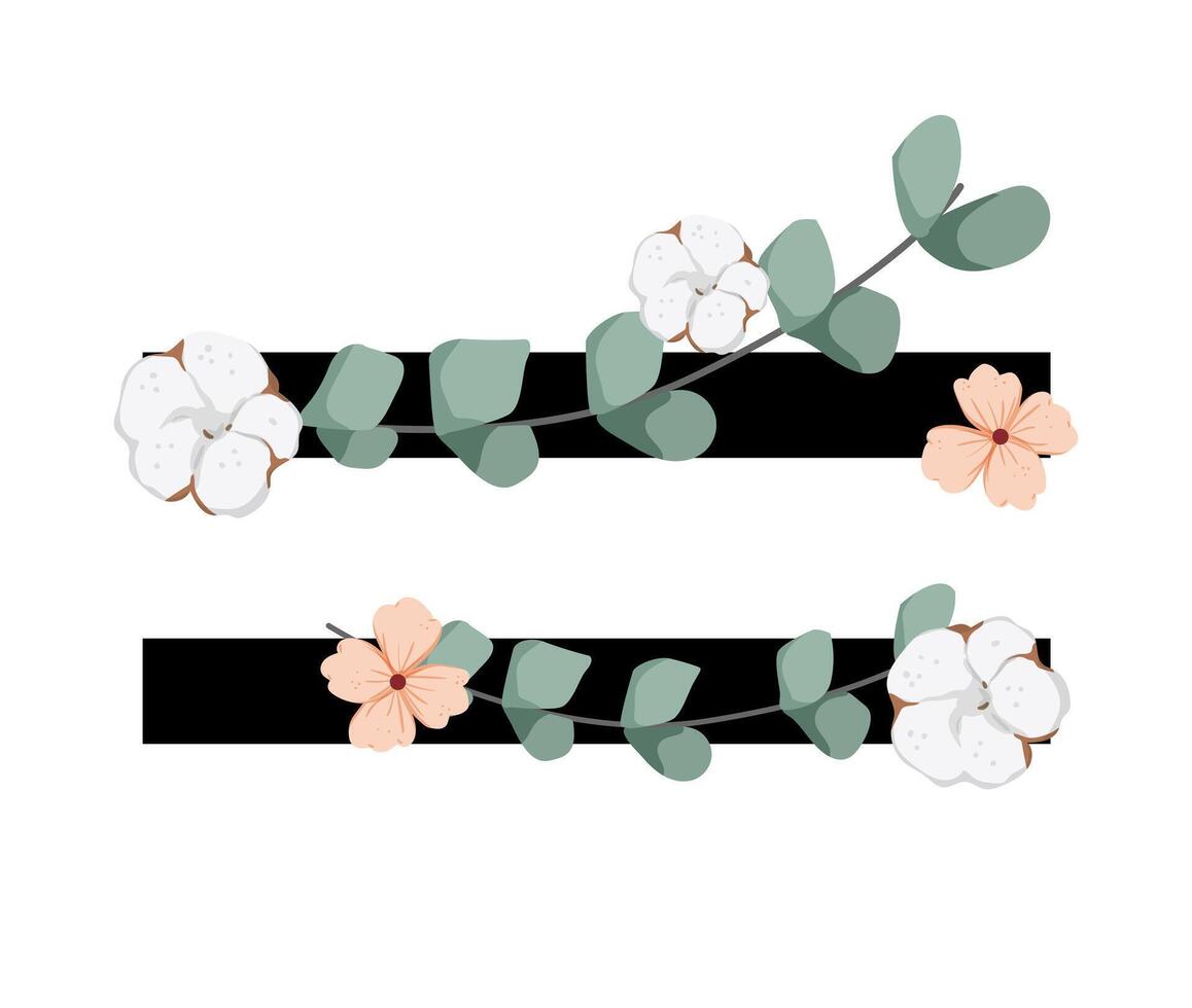 Two flowers and leaves on a black and white background vector