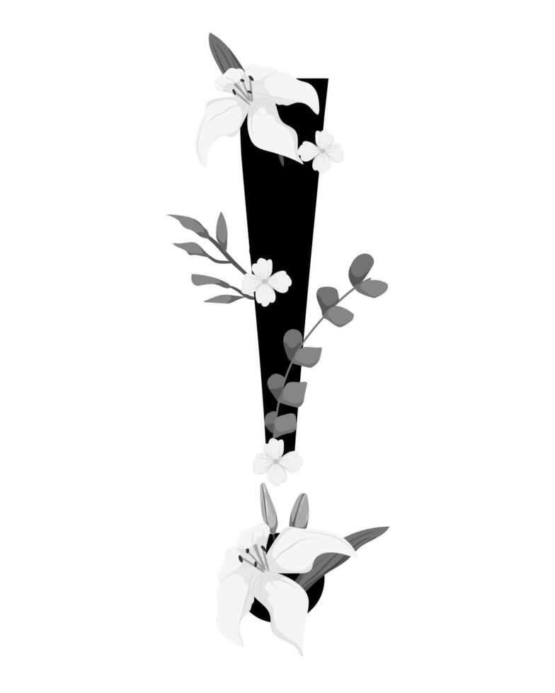 A black and white illustration of a letter i with flowers vector
