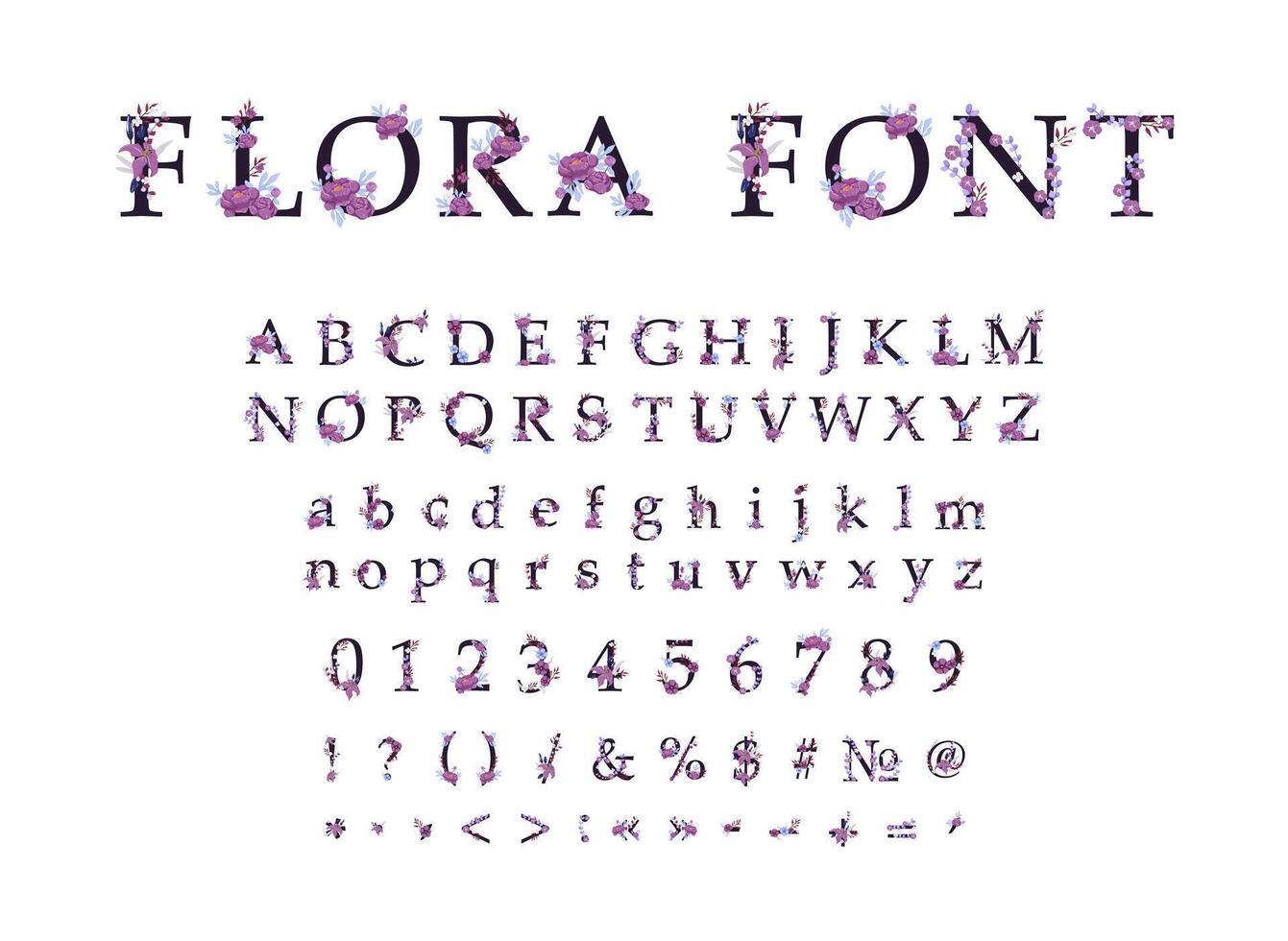 A font with flowers and a purple background vector