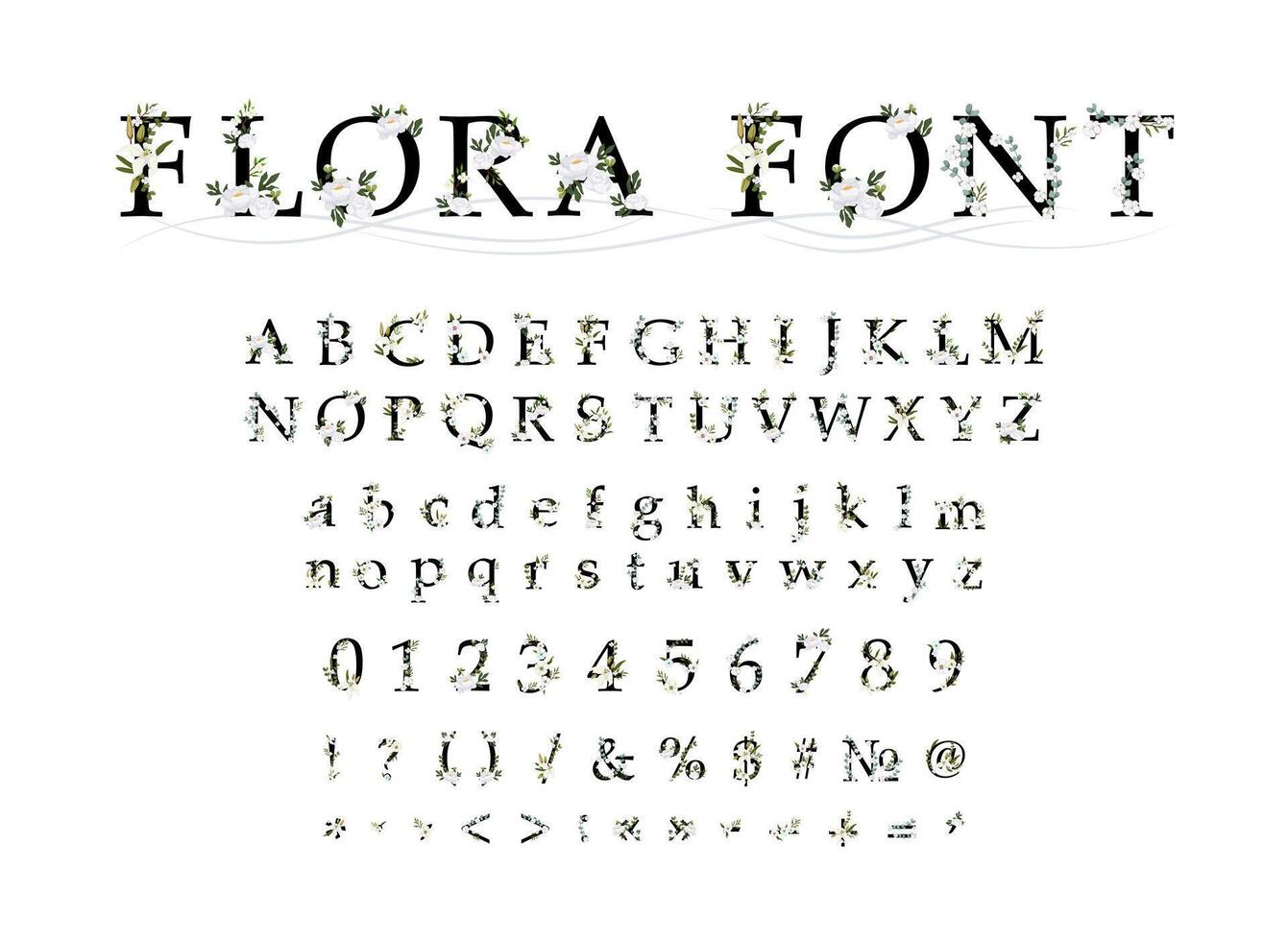 Flora font with flowers and leaves vector