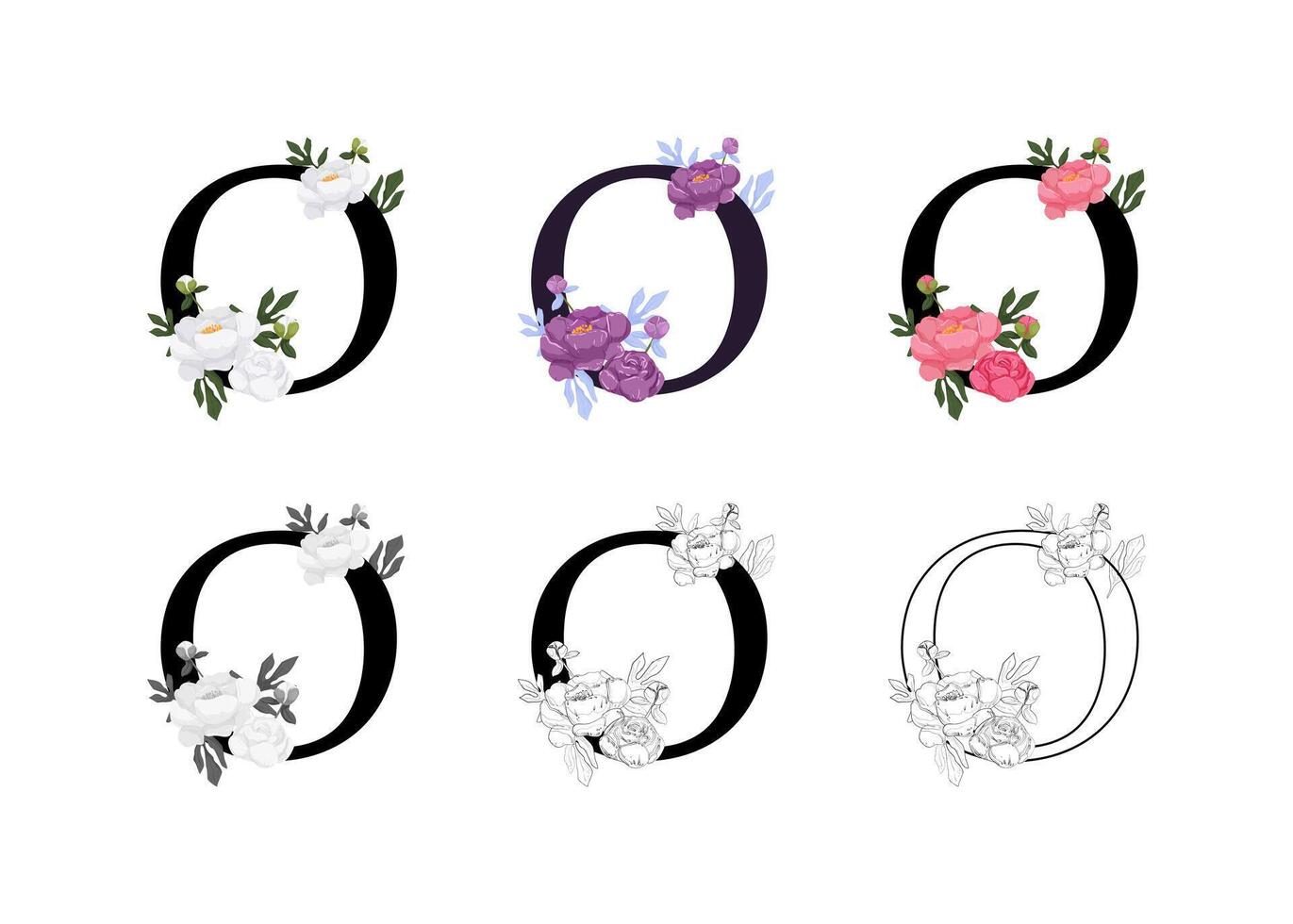 The letter o is decorated with flowers vector