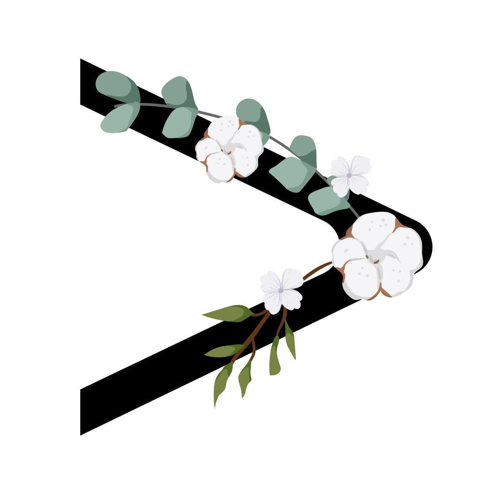 A black and white arrow with flowers and leaves vector