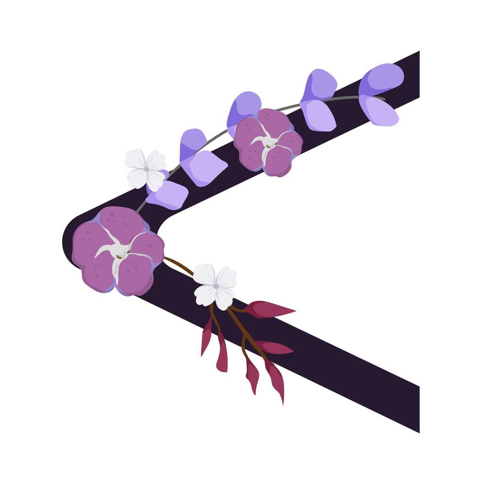 A purple and white flower arrangement on a black arrow vector